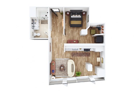 Floor plan for studio, 1 bath, 632 sqft